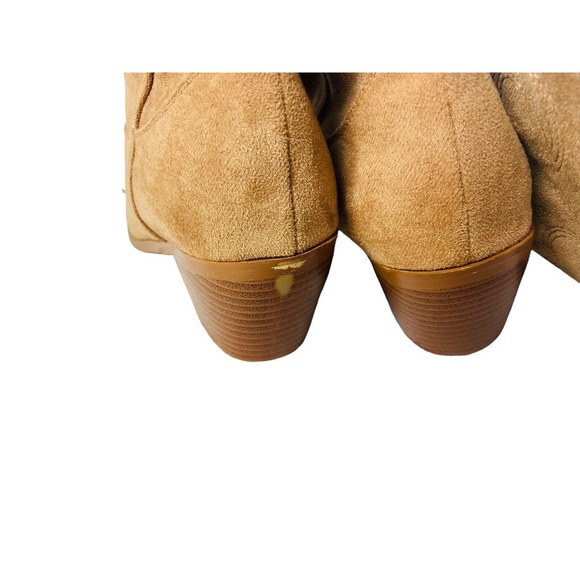 Womens Faux Leather Knee High Block Heels Western Cowboy Work Boots Tan Size 41 - Picture 11 of 13